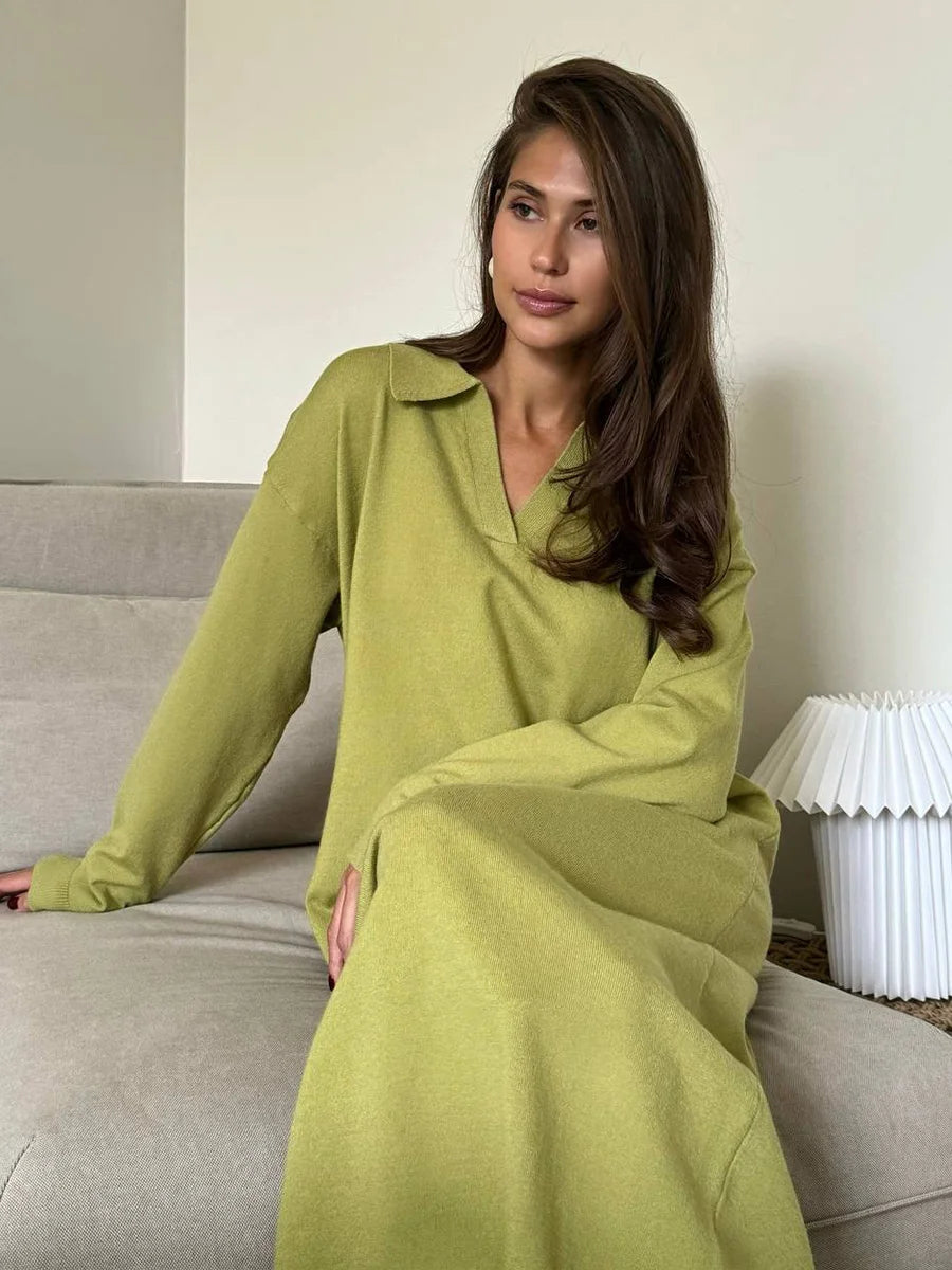 Knit Maxi Dress – Long Sleeve Casual Winter Sweater Dress