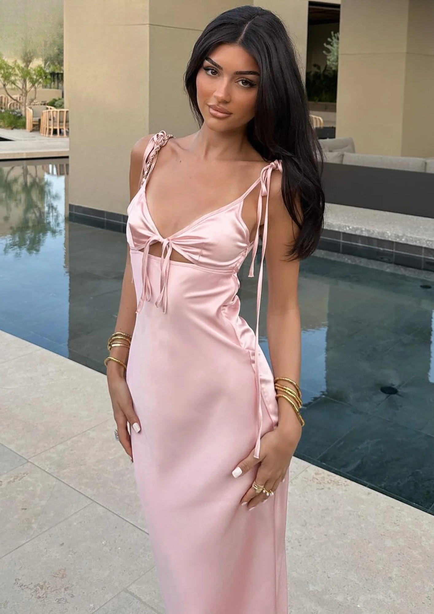 Satin Backless Slip Dress – Spaghetti Strap Evening Dress
