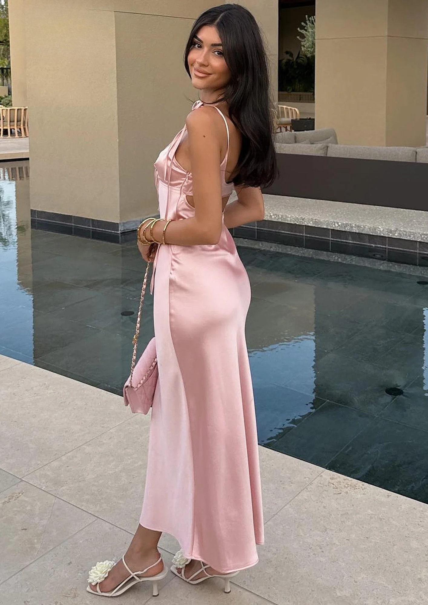 Satin Backless Slip Dress – Spaghetti Strap Evening Dress
