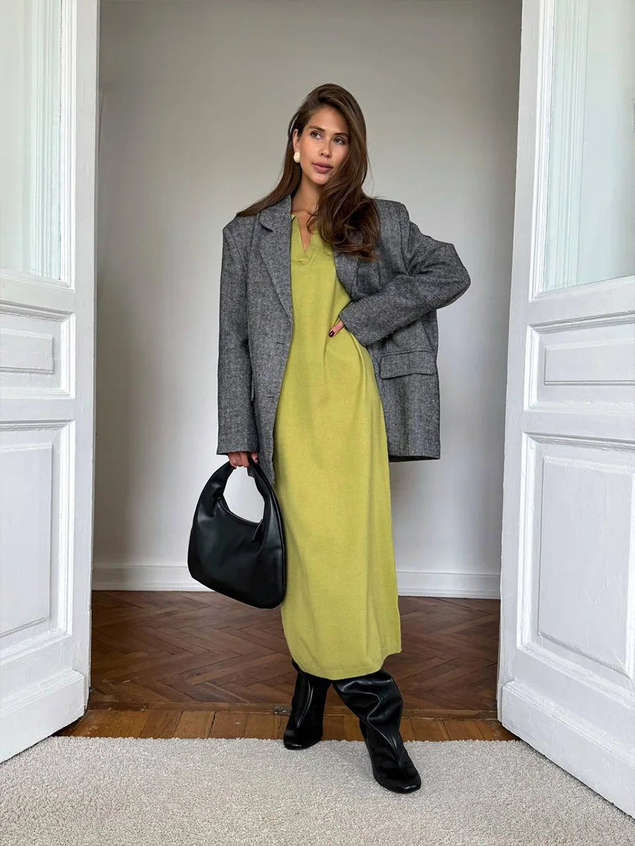 Knit Maxi Dress – Long Sleeve Casual Winter Sweater Dress