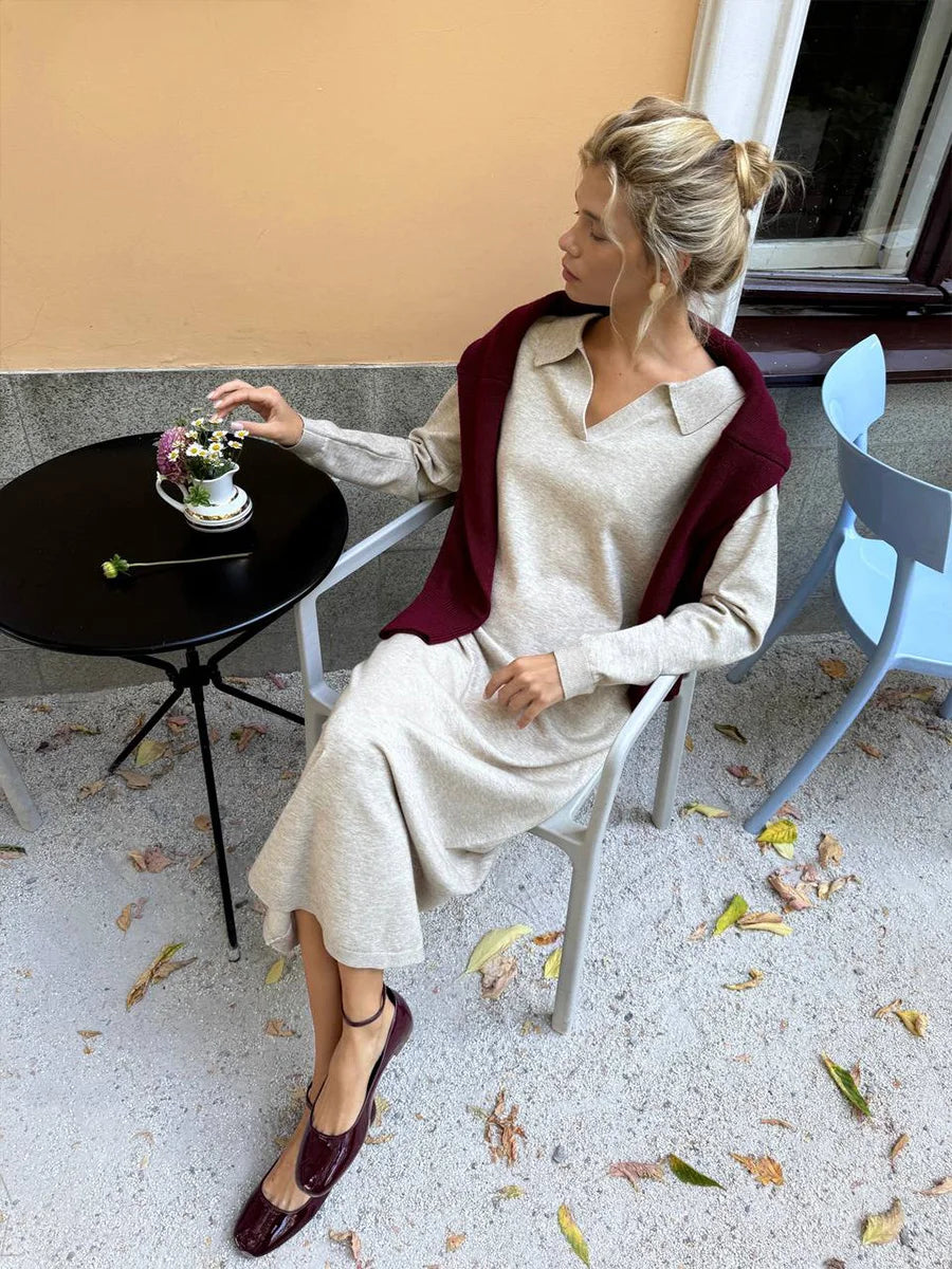 Knit Maxi Dress – Long Sleeve Casual Winter Sweater Dress