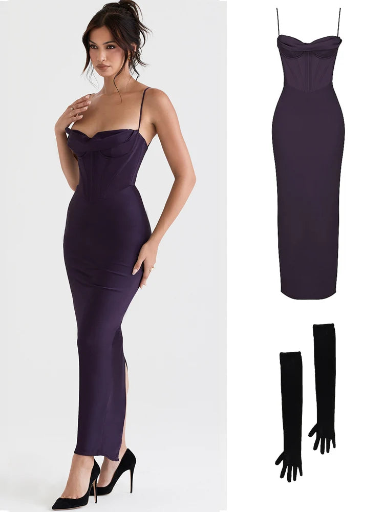 Satin Corset Maxi Dress – Trendy Spaghetti Strap Evening Gown