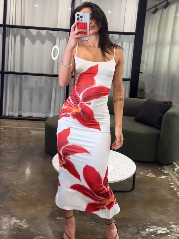 Floral Print Maxi Dress – Spaghetti Strap Summer Beach Dress