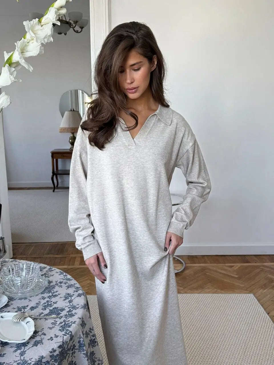 Knit Maxi Dress – Long Sleeve Casual Winter Sweater Dress