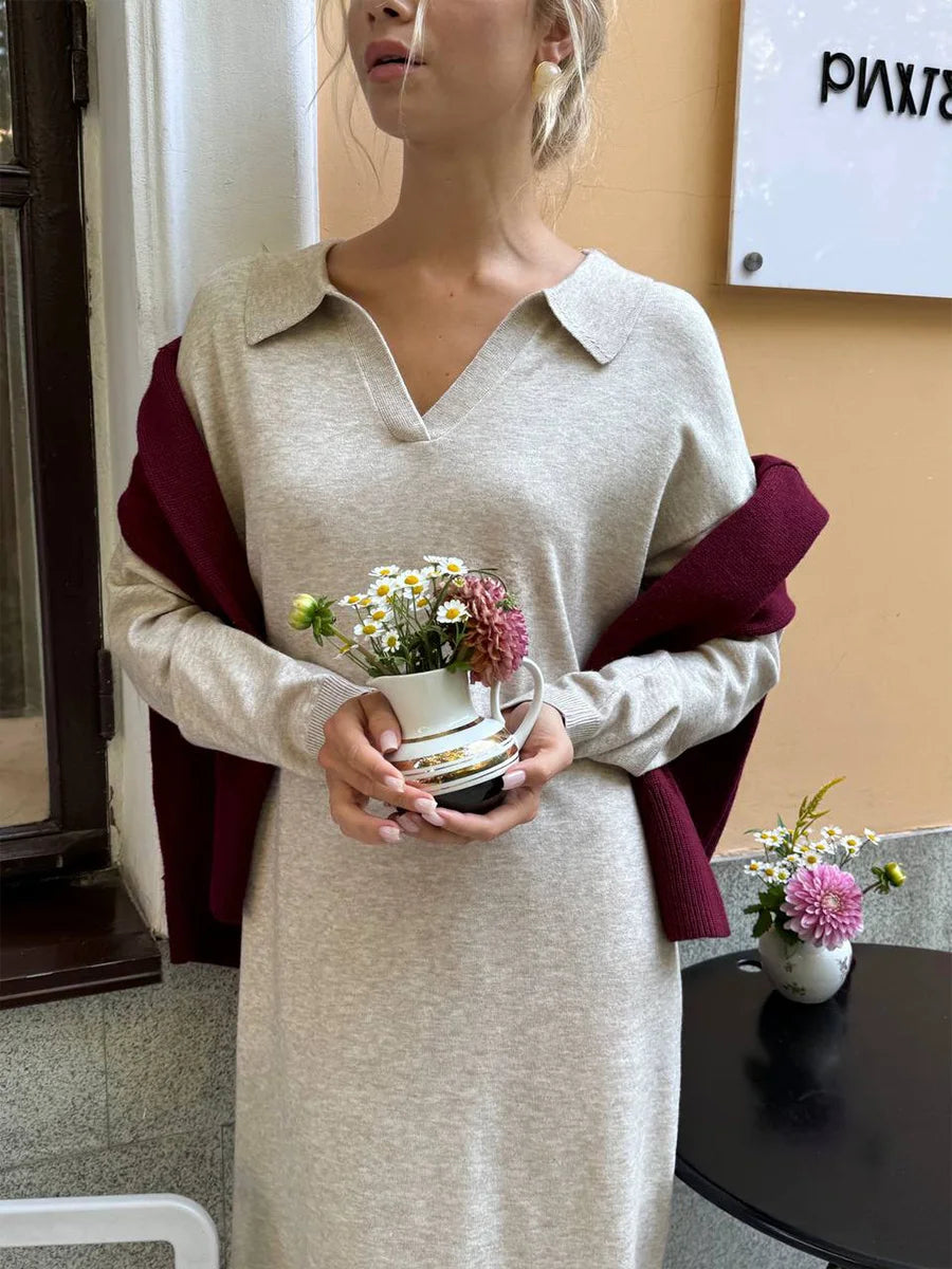 Knit Maxi Dress – Long Sleeve Casual Winter Sweater Dress