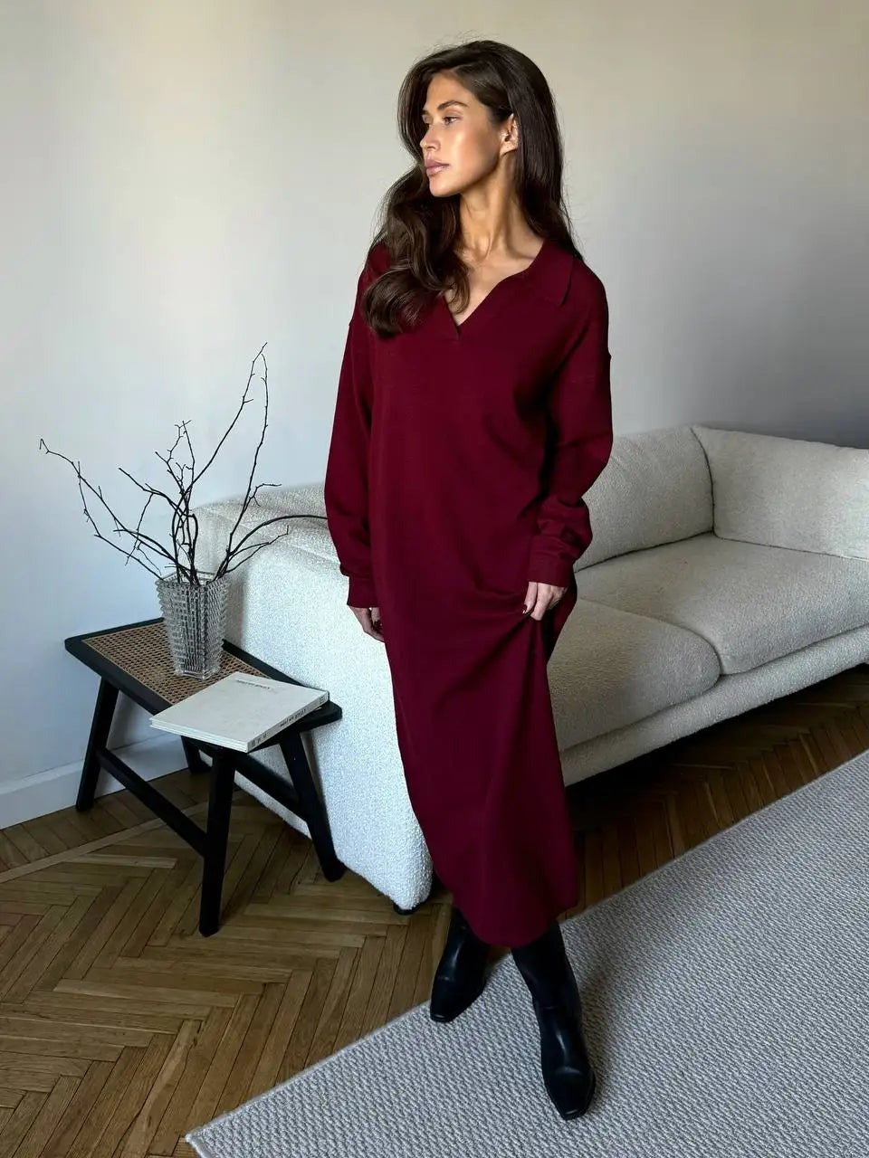 Knit Maxi Dress – Long Sleeve Casual Winter Sweater Dress