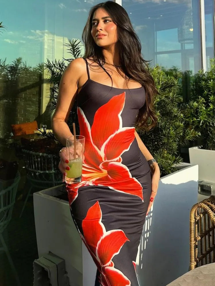 Floral Print Maxi Dress – Spaghetti Strap Summer Beach Dress