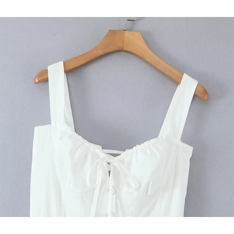 White Corset Midi Dress – Button Front Summer A Line Dress