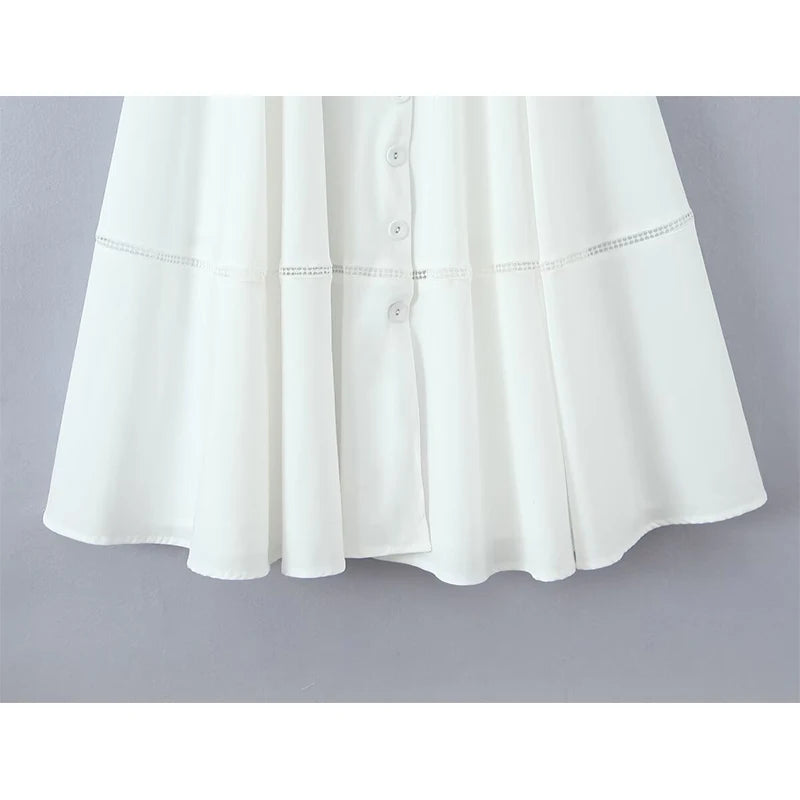 White Corset Midi Dress – Button Front Summer A Line Dress