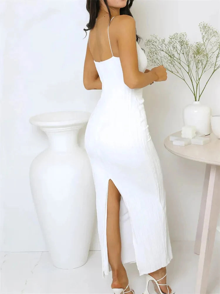 Ribbed Maxi Dress – Elegant Sleeveless Bodycon Evening Outfit