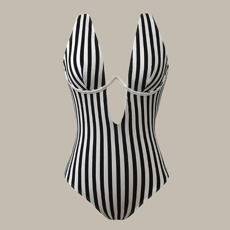 Alaina Striped V-Shaped Swimsuit-Jordyn the Label