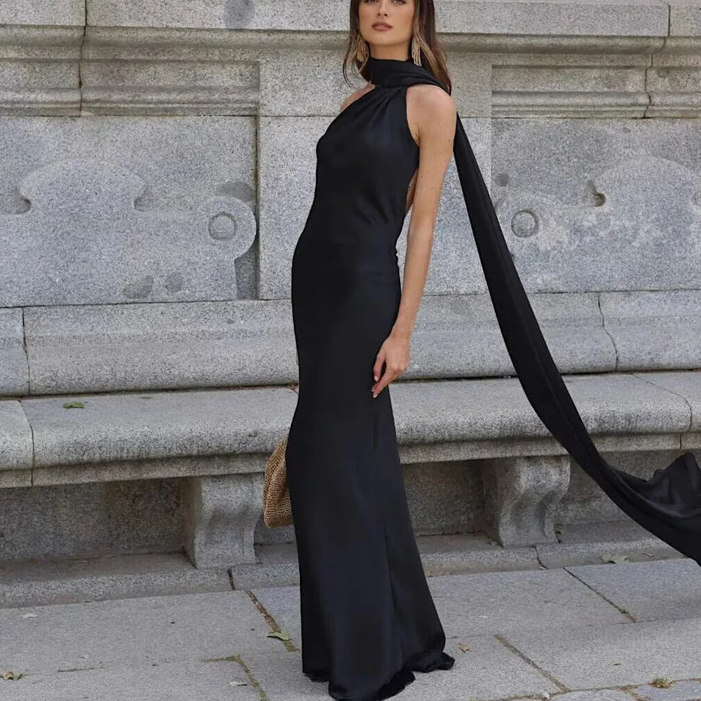 One Shoulder Satin Maxi Dress Formal Evening Gown