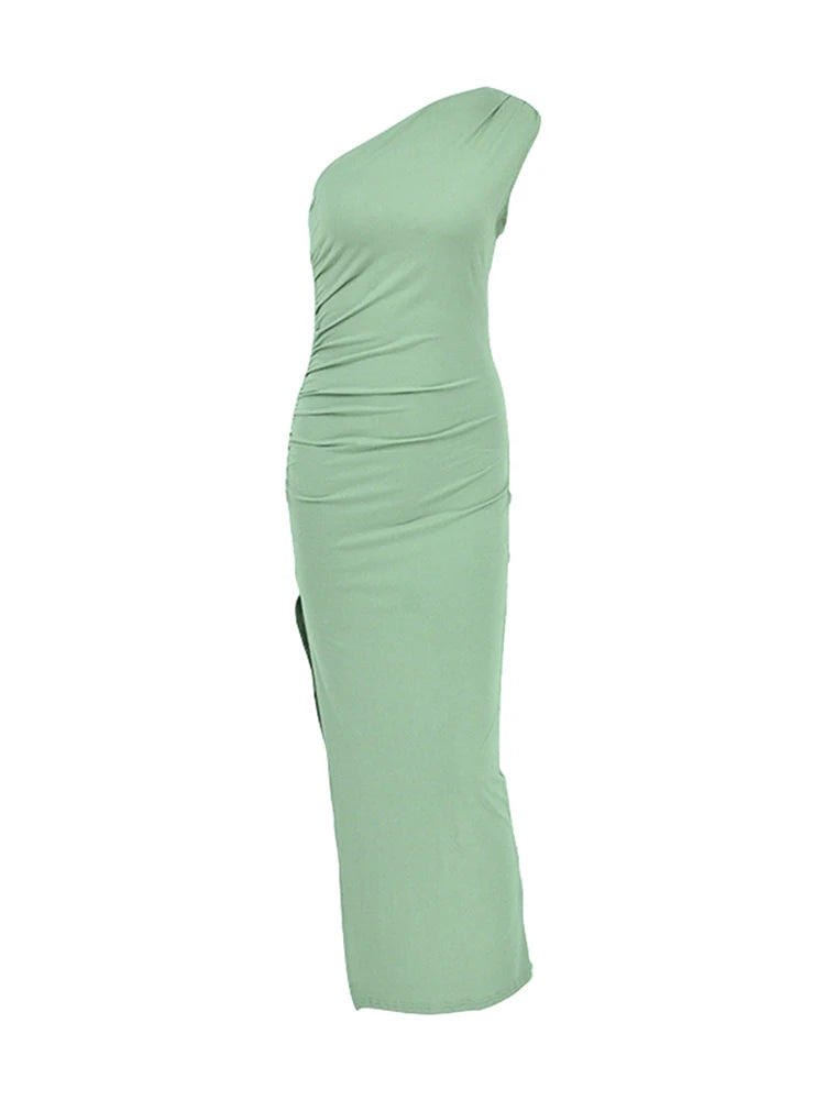 One Shoulder Midi Dress – Elegant Slim Fit Party & Evening Dress