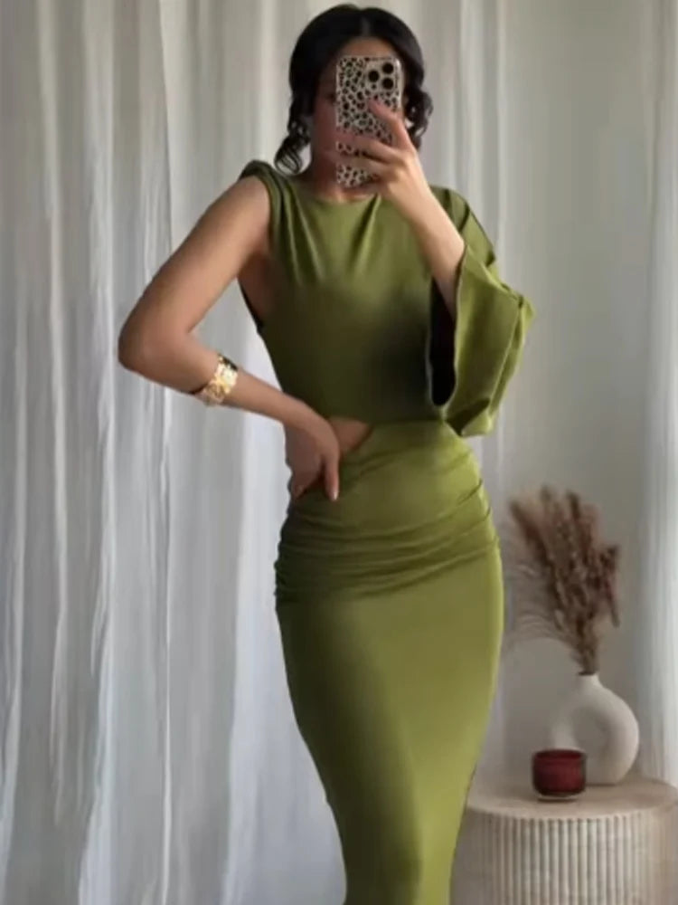 One Shoulder Maxi Dress – Elegant Cut Out Evening Gown