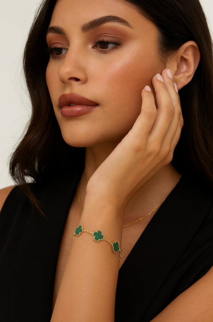 Gold Stainless Steel Clover Charm Bracelet-Jordyn the Label