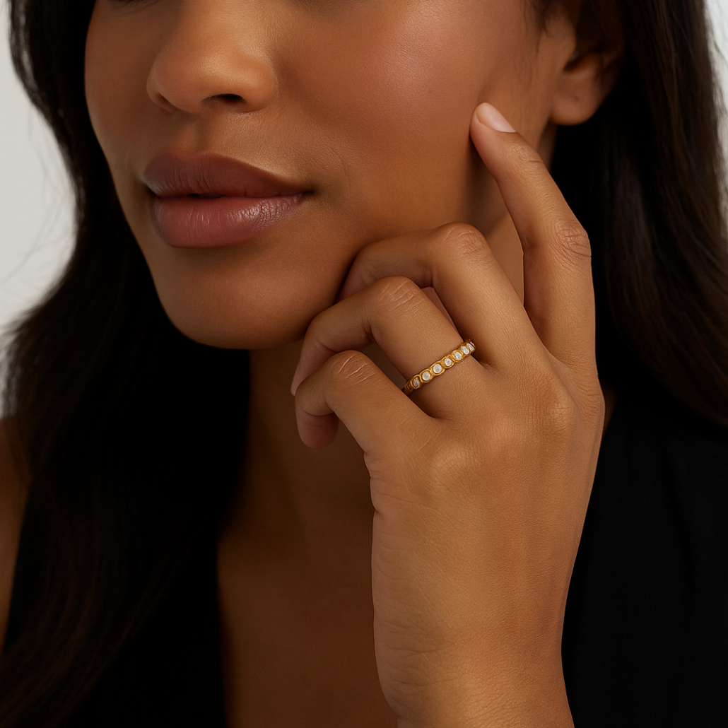 Golden Bezel Tennis Ring for Women-Jordyn the Label