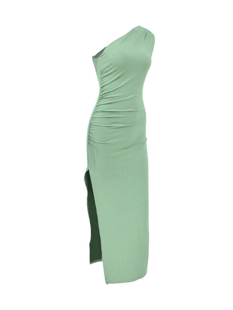One Shoulder Midi Dress – Elegant Slim Fit Party & Evening Dress