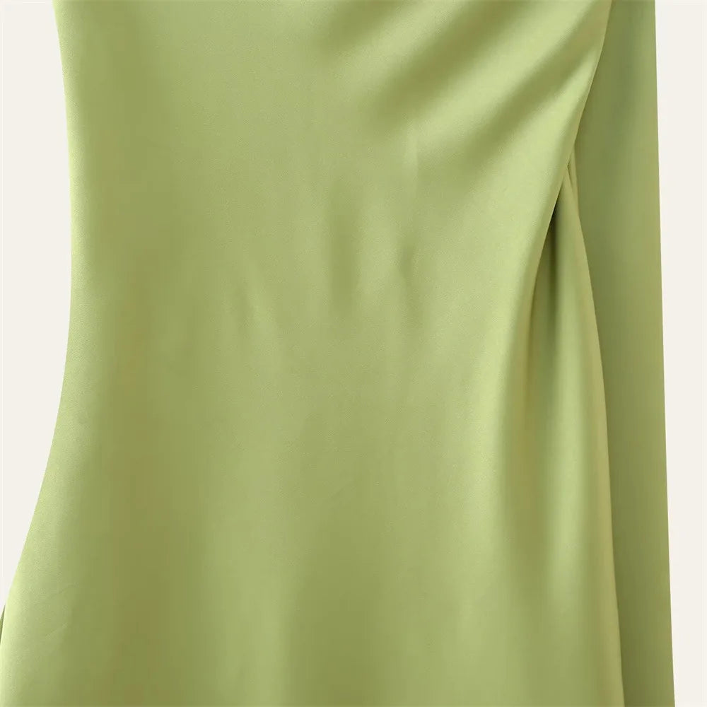 One Shoulder Satin Maxi Dress Formal Evening Gown