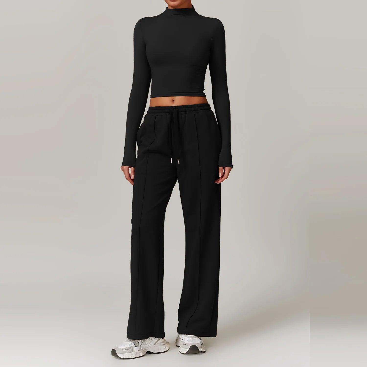 2 Piece Tracksuit – Long Sleeve Top & Wide Leg Yoga Pants Activewear Set