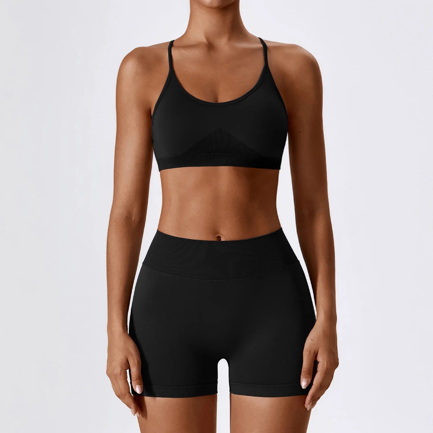 2 Piece Yoga Set – Sports Bra & High Waist Shorts Seamless Gym Activewear