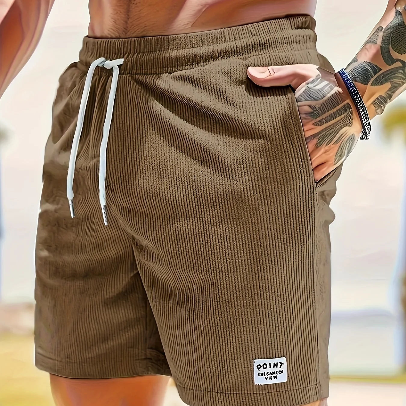 Men’s Corduroy Beach Shorts – Casual Summer Elastic Waist Board Shorts