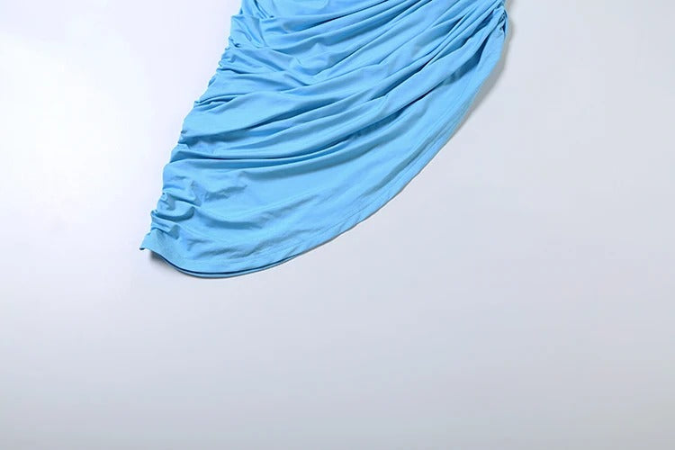 One Shoulder Ruched Maxi Dress – Elegant Blue Evening Gown