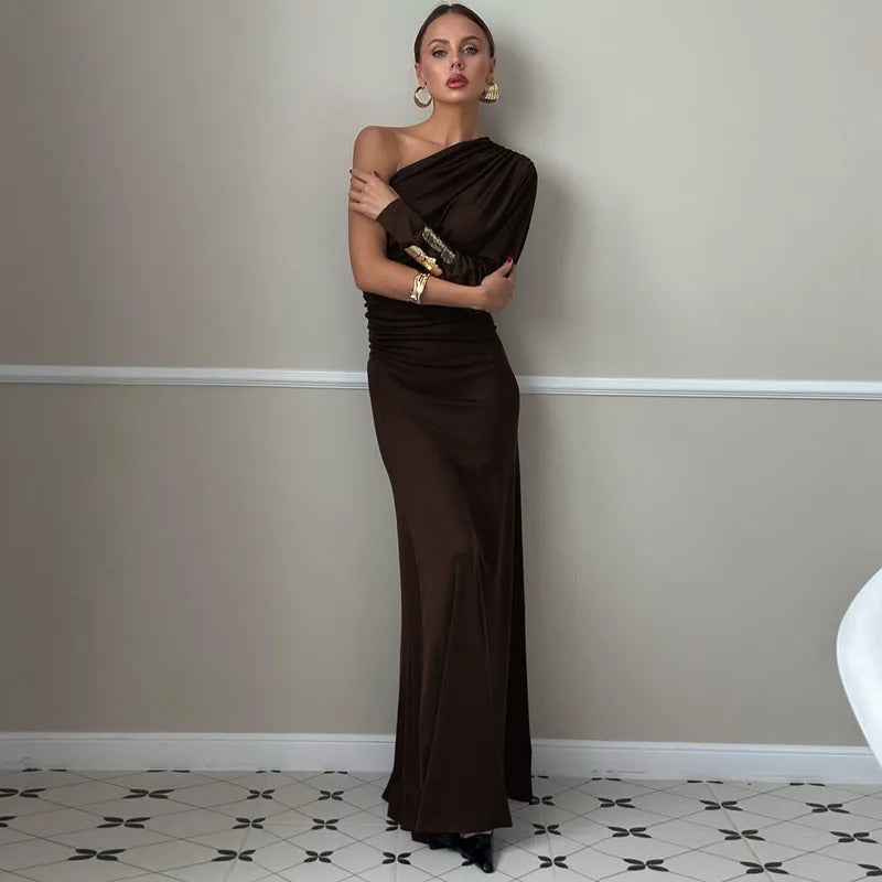 One Shoulder Maxi Dress – Elegant Backless Evening Gown