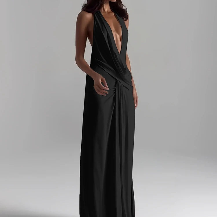 Deep V Maxi Dress – High Split Evening Party Gown