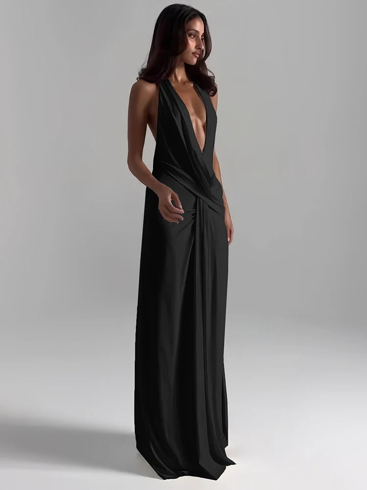 Deep V Maxi Dress – High Split Evening Party Gown