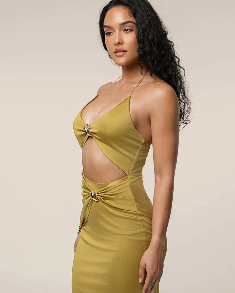 Cut Out Halter Midi Dress β Backless Bodycon Party Dress