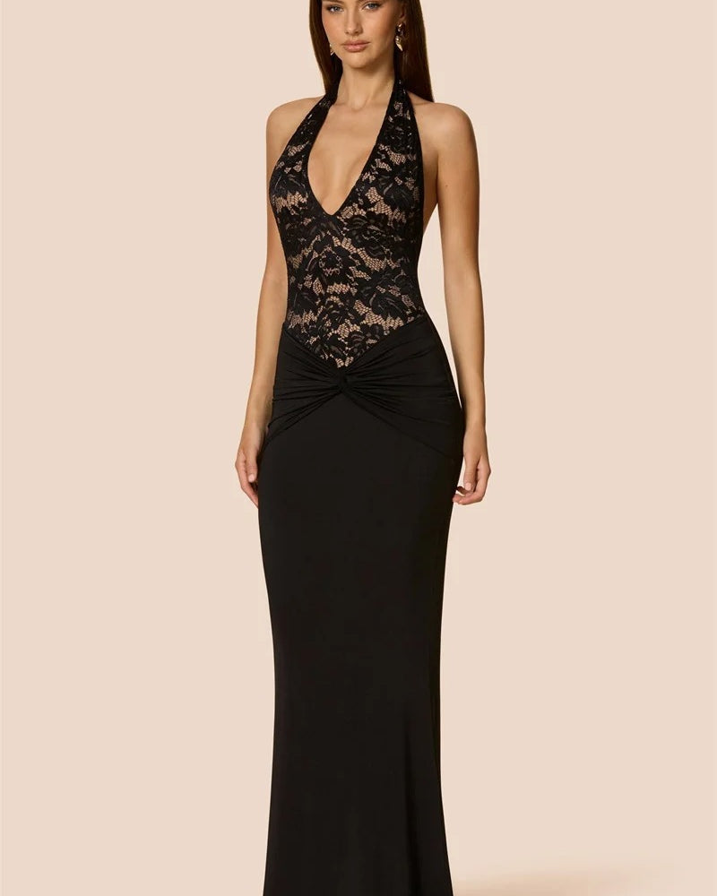Lace Halter Maxi Dress β Backless Evening Party Gown