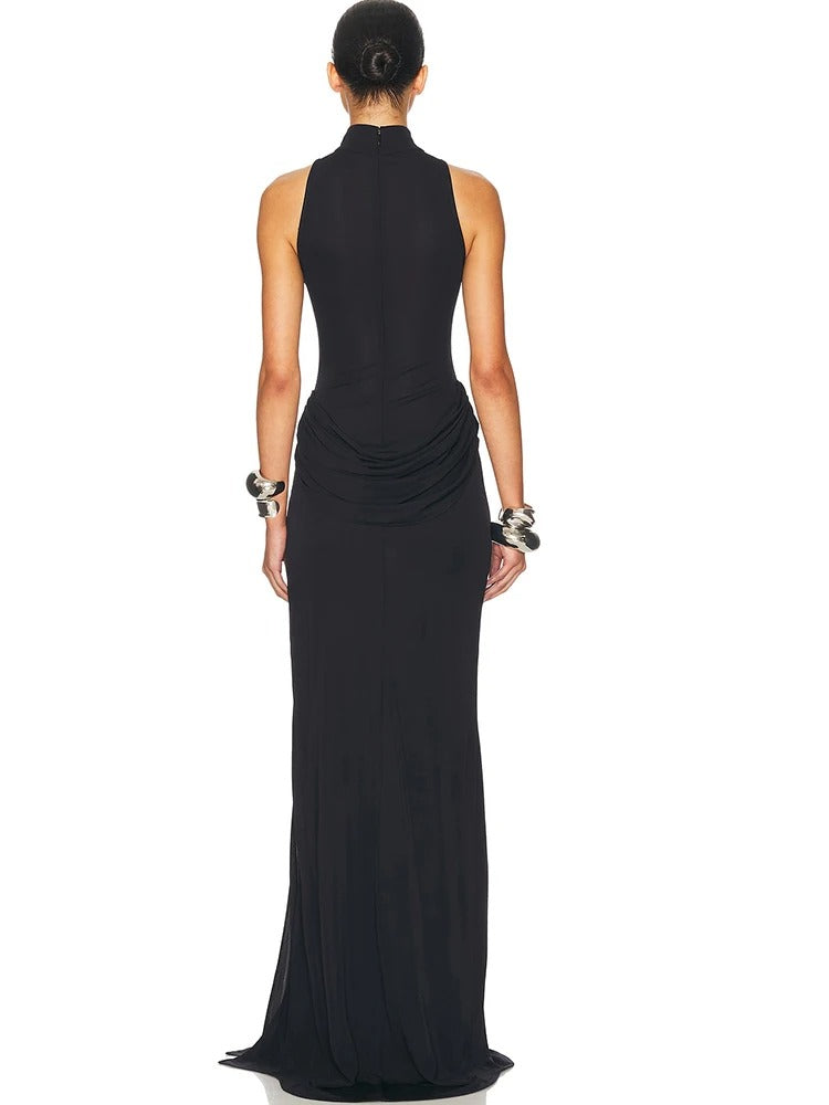 High Neck Maxi Dress Sleeveless Split Evening Gown