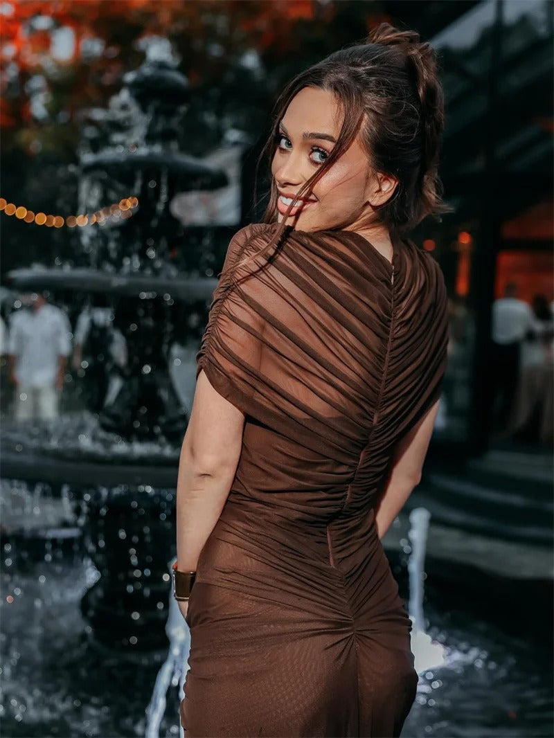 Trendy Cut Out Maxi Dress Ruched Evening Gown