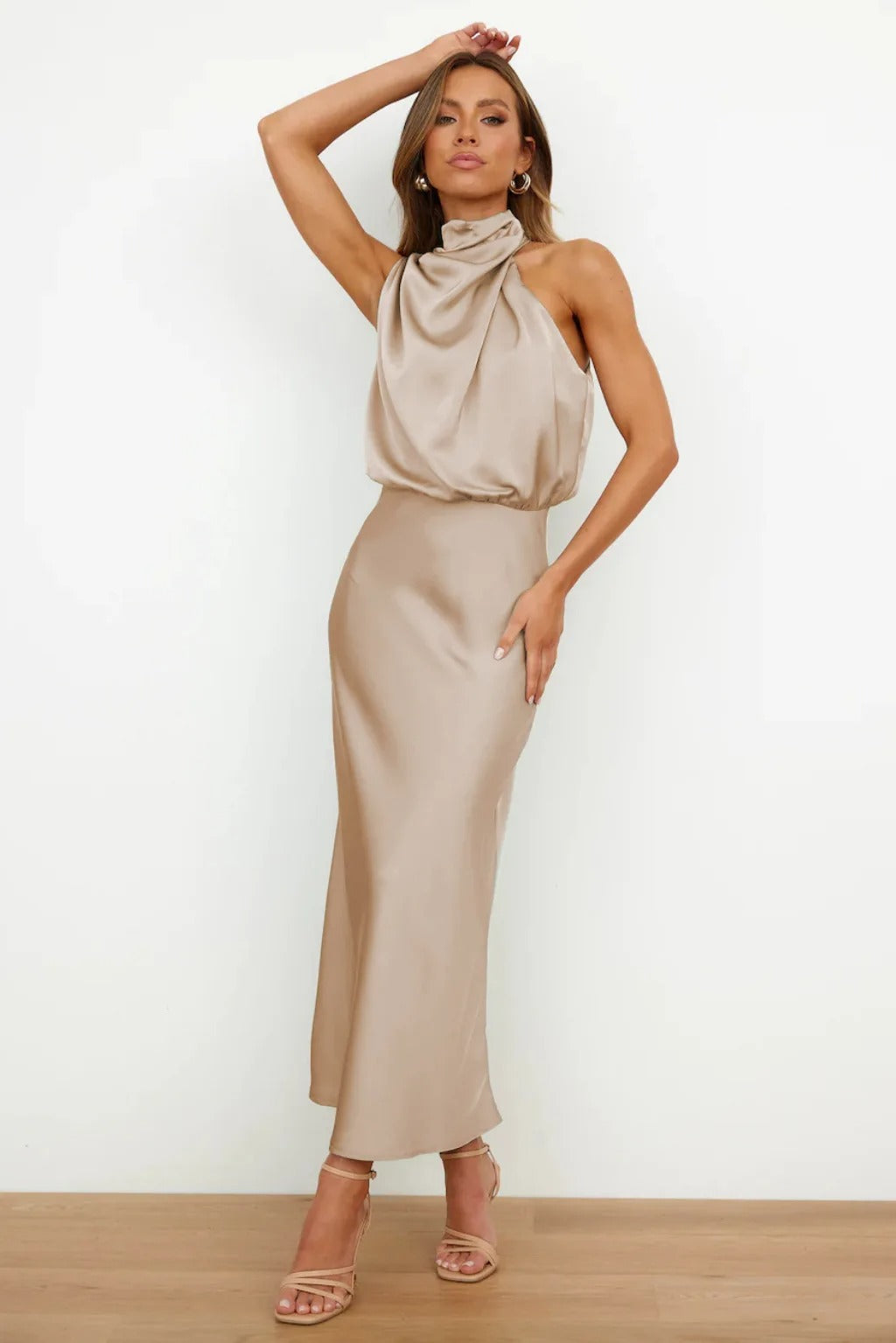 Satin Halter Neck Evening Dress Formal Gown