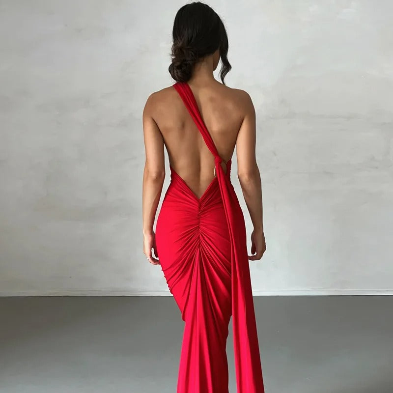 Backless Maxi Dress – Halter Neck Evening Party Gown