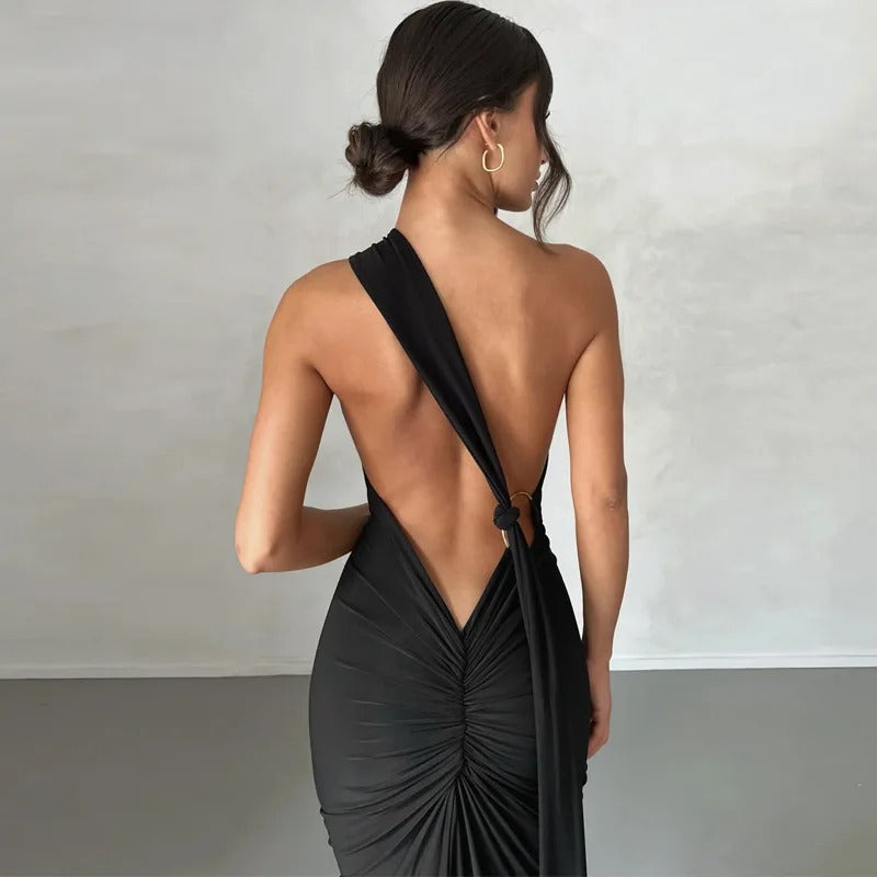 Backless Maxi Dress – Halter Neck Evening Party Gown