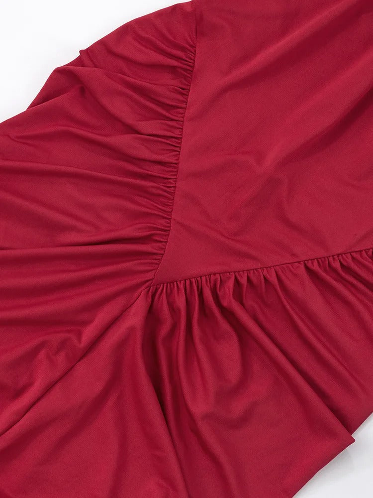 Halter Neck Evening Gown – Sleeveless Ruched Maxi Dress with High Slit