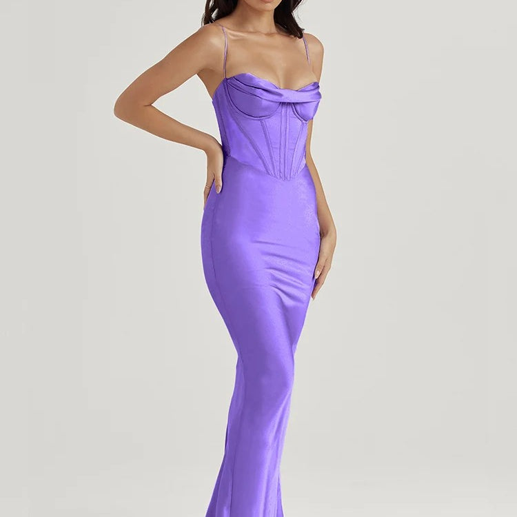 Satin Corset Maxi Dress – Elegant Spaghetti Strap Evening Gown