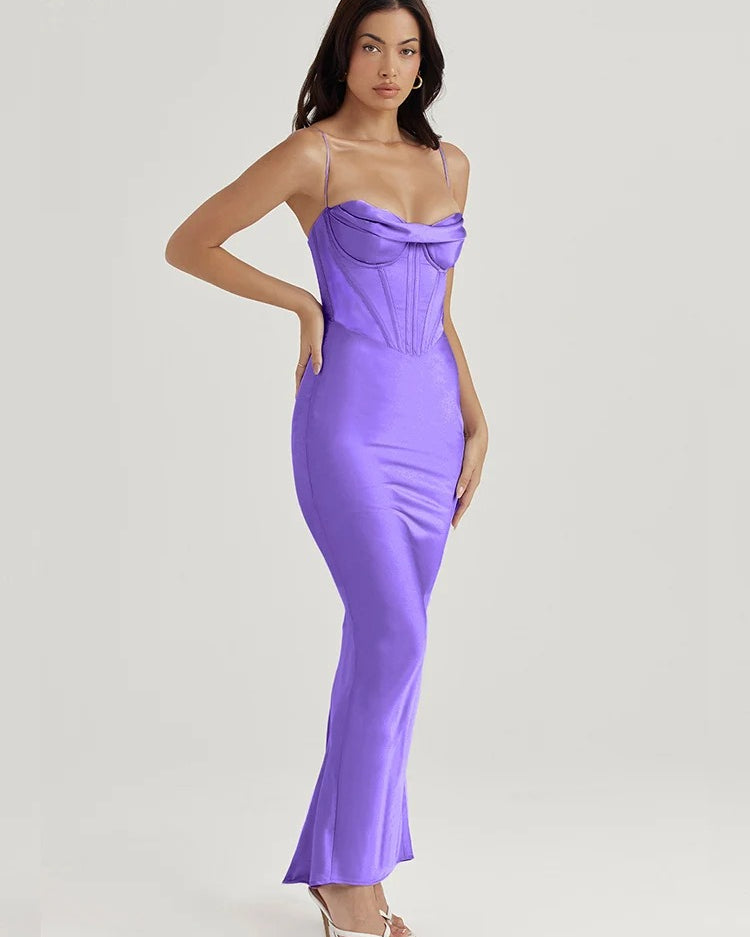 Satin Corset Maxi Dress β Elegant Spaghetti Strap Evening Gown