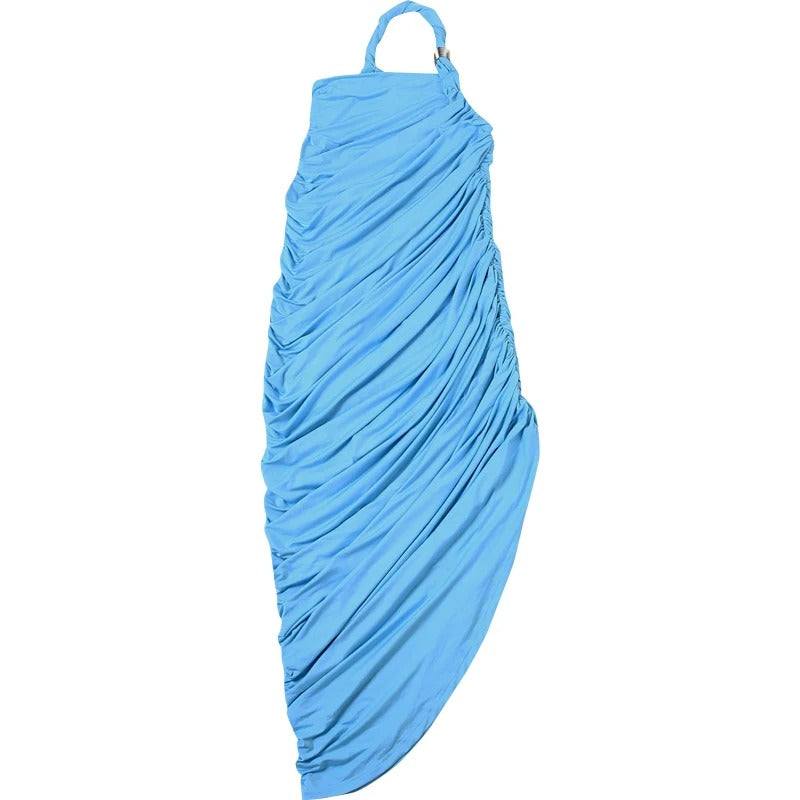 One Shoulder Ruched Maxi Dress – Elegant Blue Evening Gown