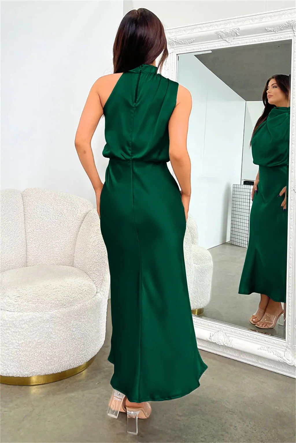 Satin Halter Neck Evening Dress Formal Gown
