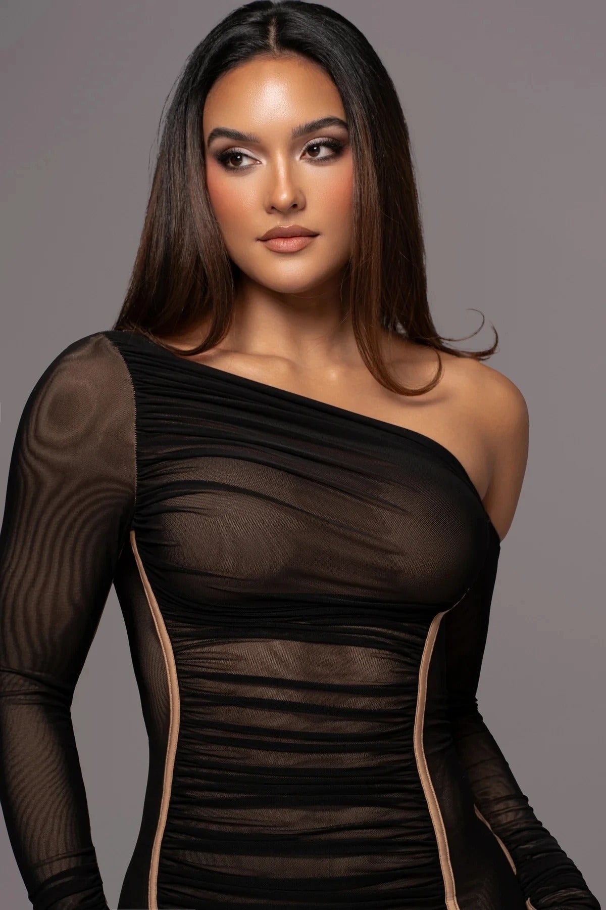 Elegant One Shoulder Long Sleeve Midi Dress – Bodycon Ruched Party Outfit