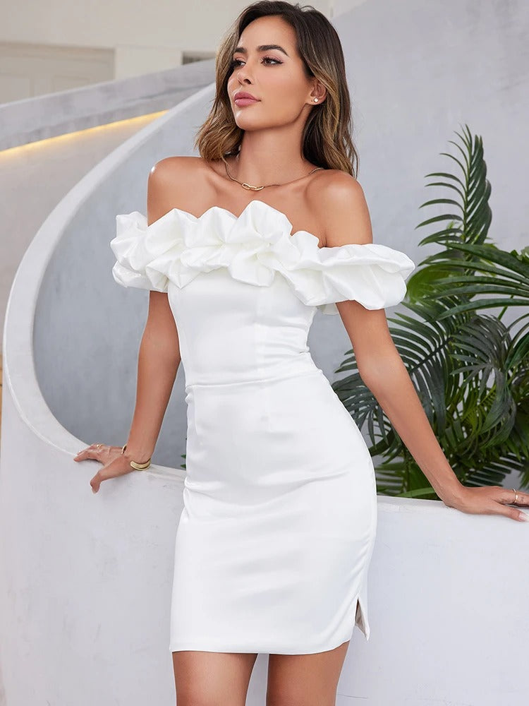 Off Shoulder Ruffle Mini Dress – Elegant Party Outfit