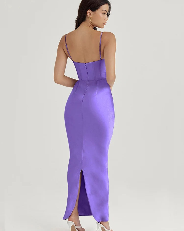 Satin Corset Maxi Dress β Elegant Spaghetti Strap Evening Gown