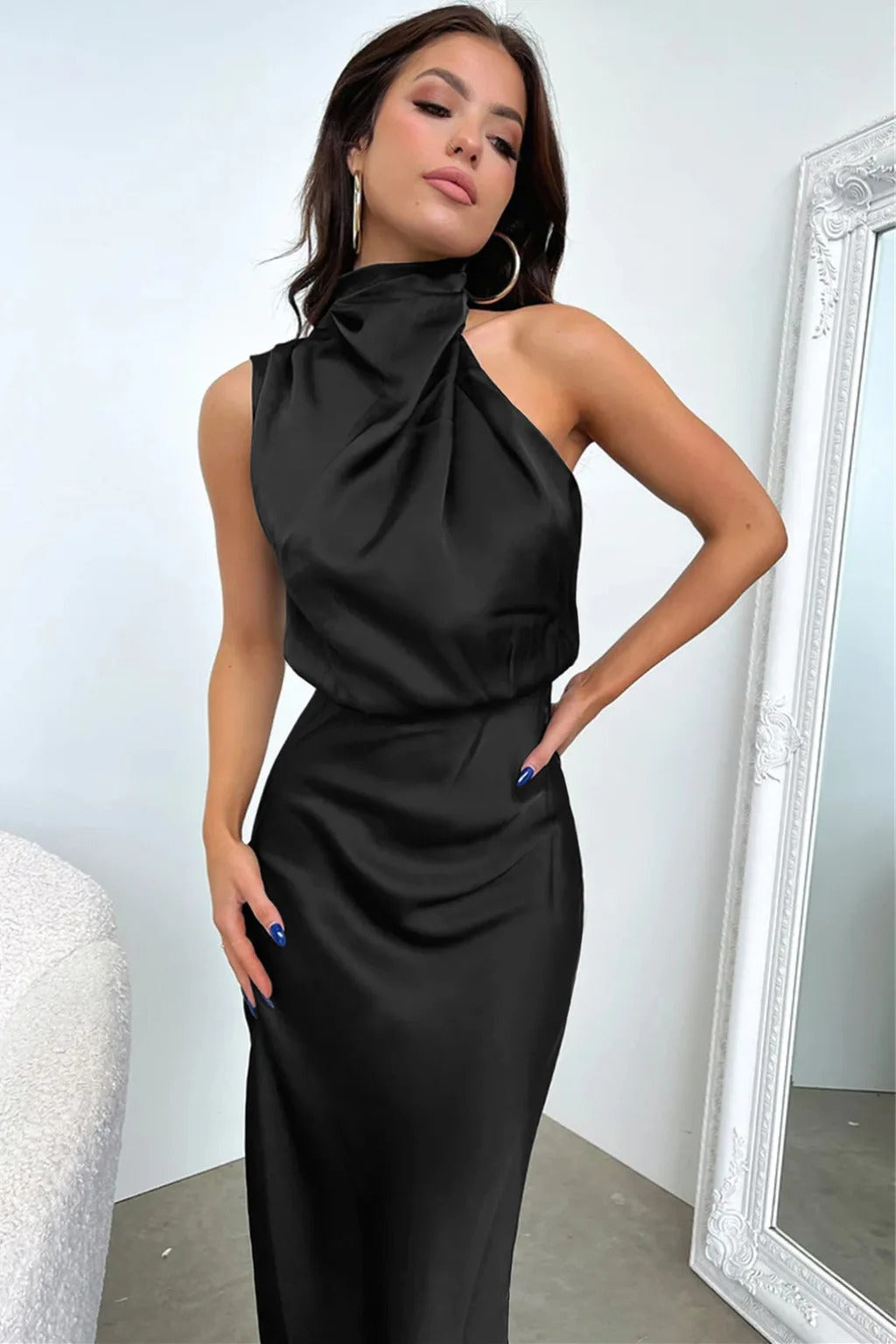 Satin Halter Neck Evening Dress Formal Gown