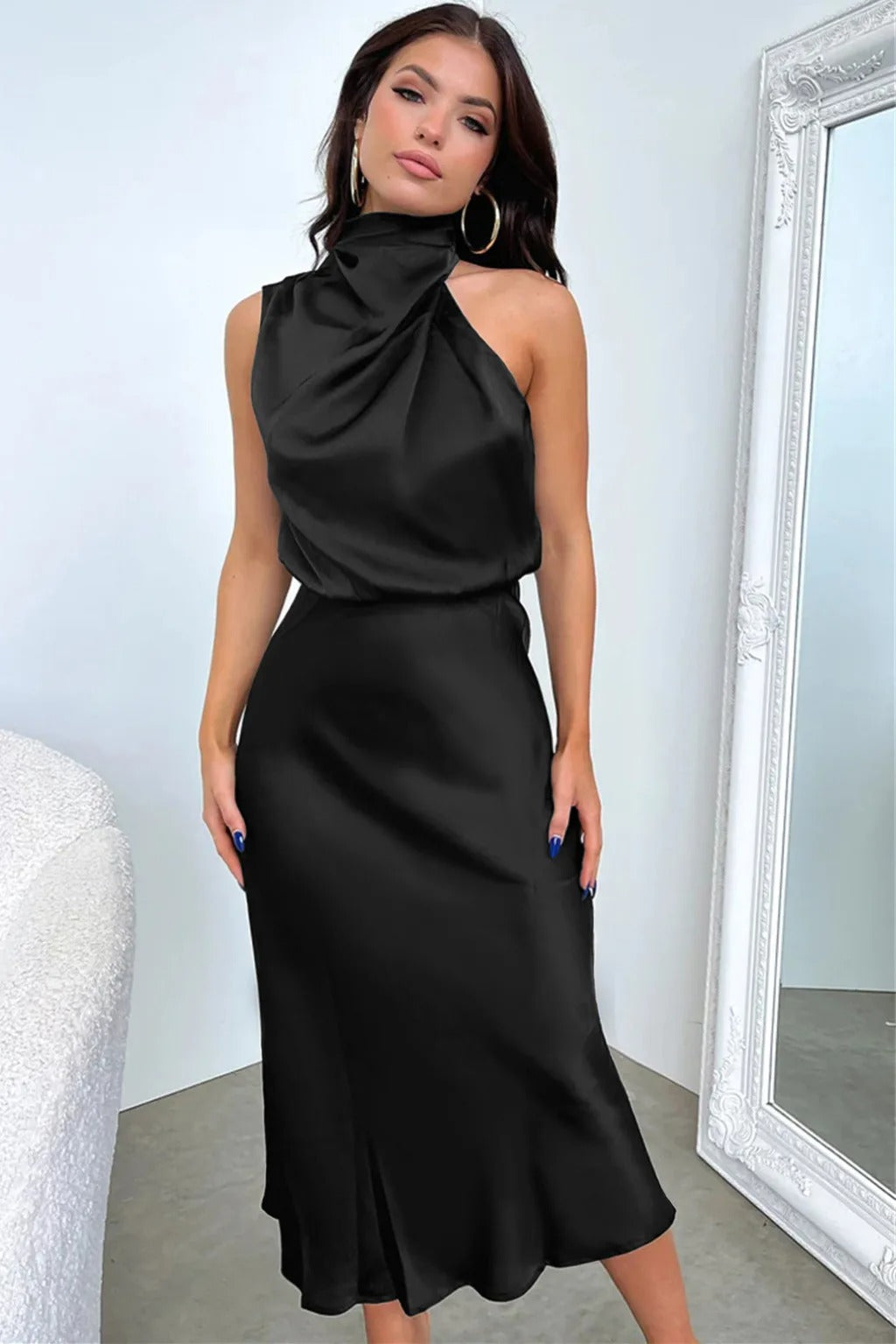 Satin Halter Neck Evening Dress Formal Gown