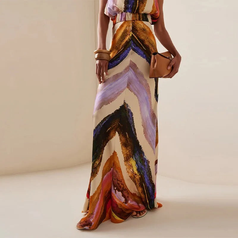 Sleeveless Maxi Dress – Boho Print Halter Neck Evening Gown