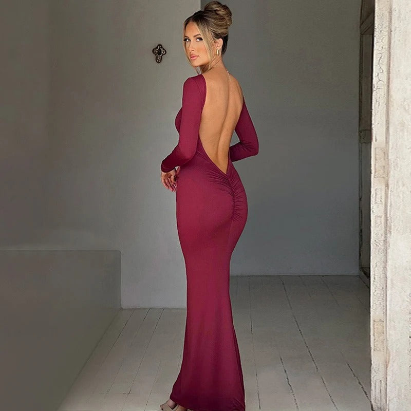 Elegant Backless Maxi Dress β Long Sleeve Evening Gown
