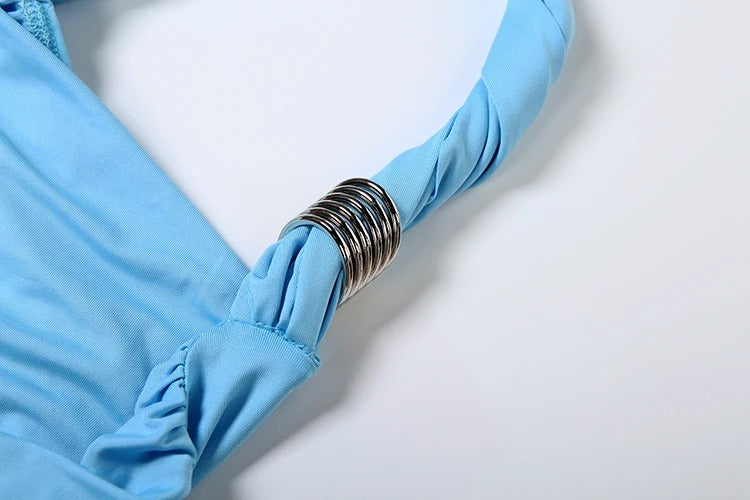 One Shoulder Ruched Maxi Dress – Elegant Blue Evening Gown