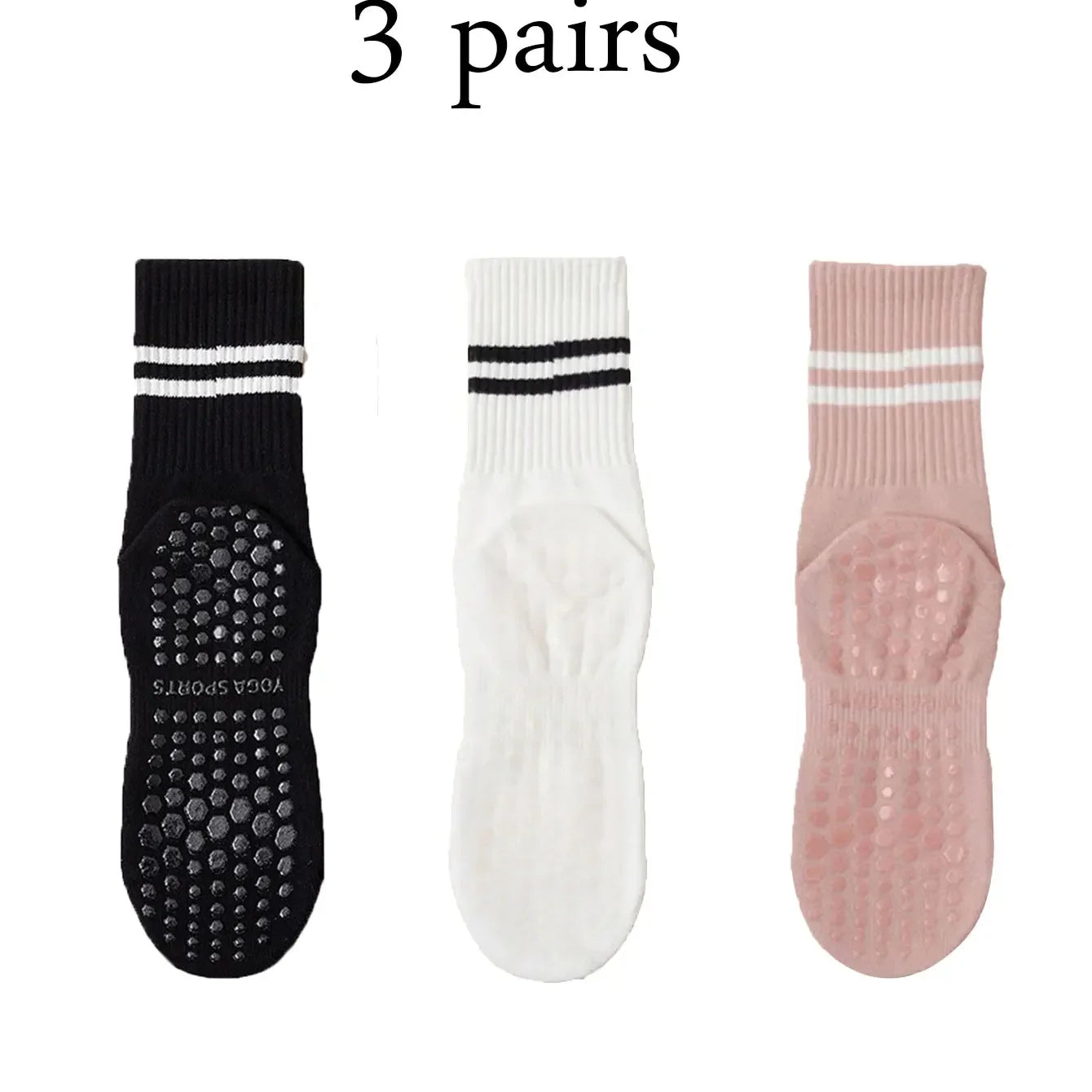 3 Pairs Women’s Non Slip Pilates Yoga Socks with Grips